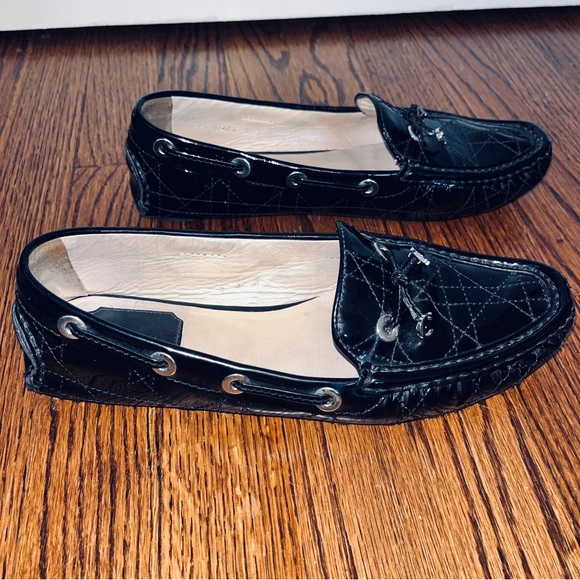 Dior Black Cannage Patent Leather Bow Slip-On Loafers size 38.5 - Picture 6 of 11